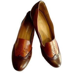 Naturalizer N5 Comfort Shoe Brown Two-Tone Faux Leather Flats Slip Ons - 8.5M